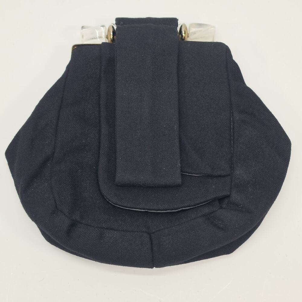 Vintage 1950s Black Fabric Clutch Purse Lucite Gold Frame Kiss Lock Evening Bag